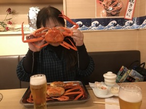 昼からビールと蟹